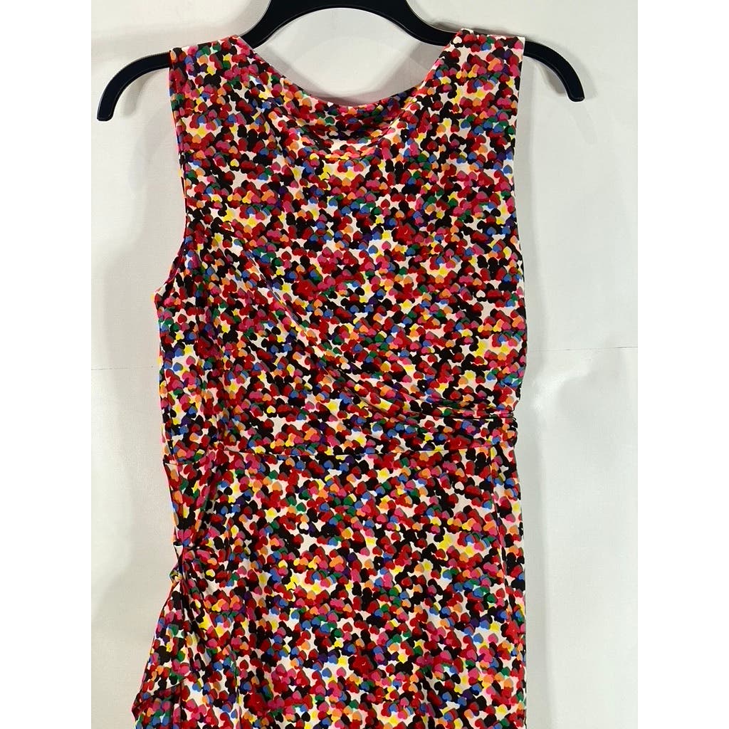 BETSEY JOHNSON Women's Multi Heart Print Scoop-Neck Sleeveless Ruched Dress SZ10