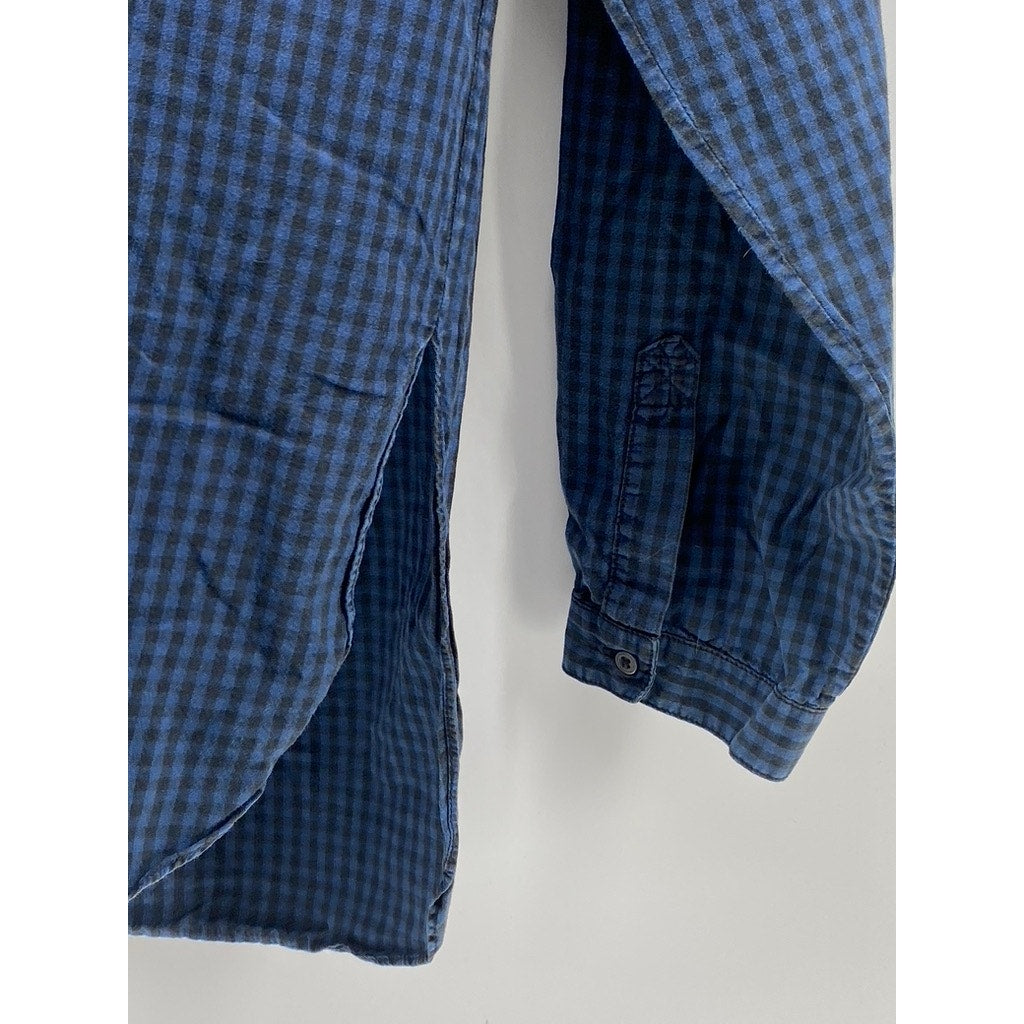 RAG & BONE/JEAN Women's Blue Gingham V-Neck Long Sleeve Classic Fit Blouse SZ M