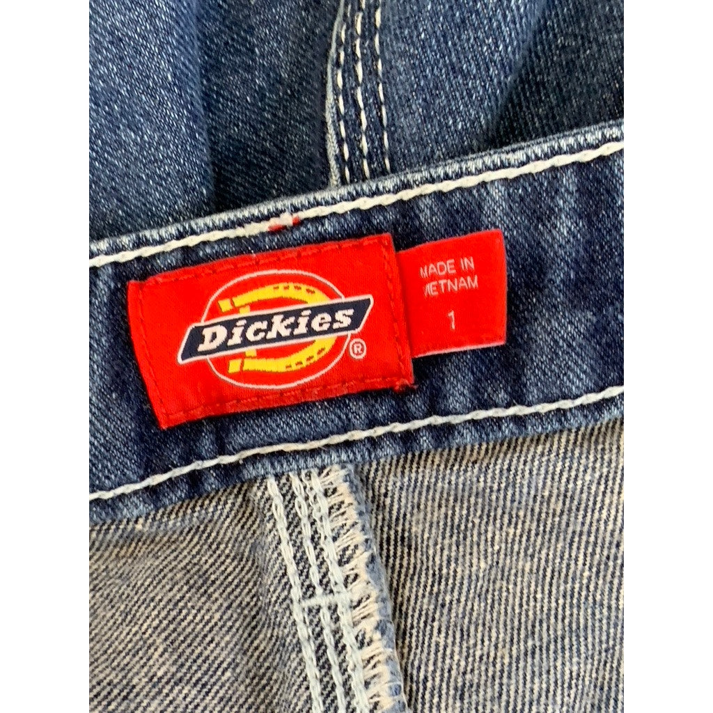 DICKIES Women's Vintage Blue Straight-Leg Embroidered Flower Carpenter Jean SZ 1