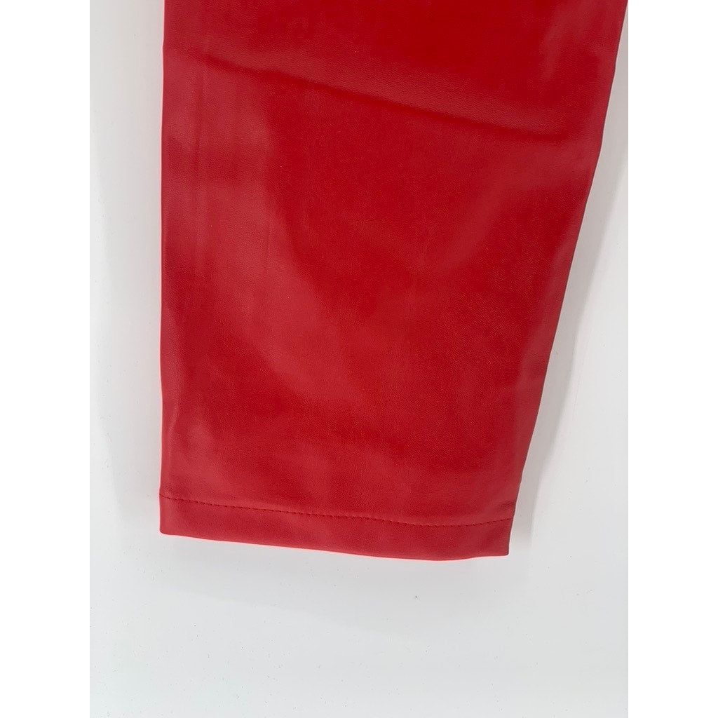 FASHION Men's Red Faux-Leather Standard Fit Slim-Leg Pants SZ 40