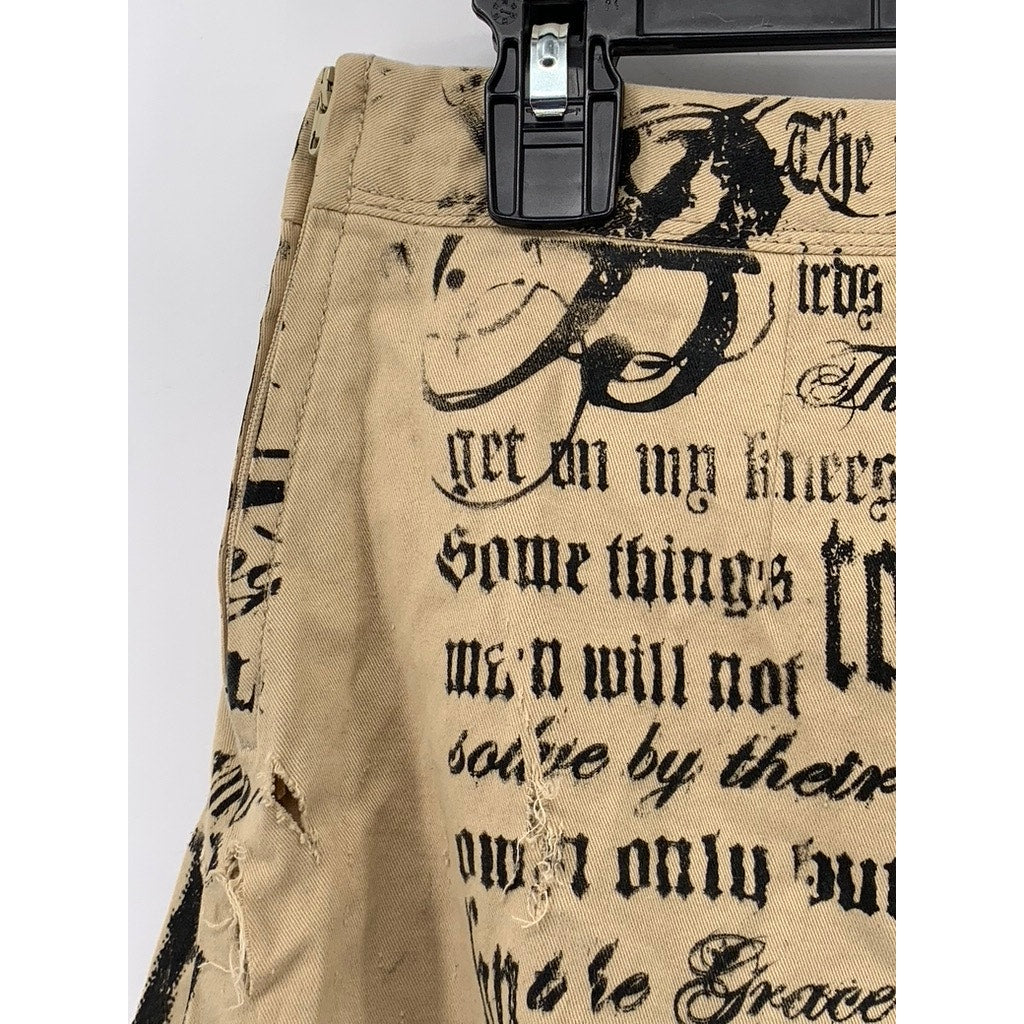 BODY CITATED Women's Tan Distressed Newspaper Logo Mini Skirt SZ S