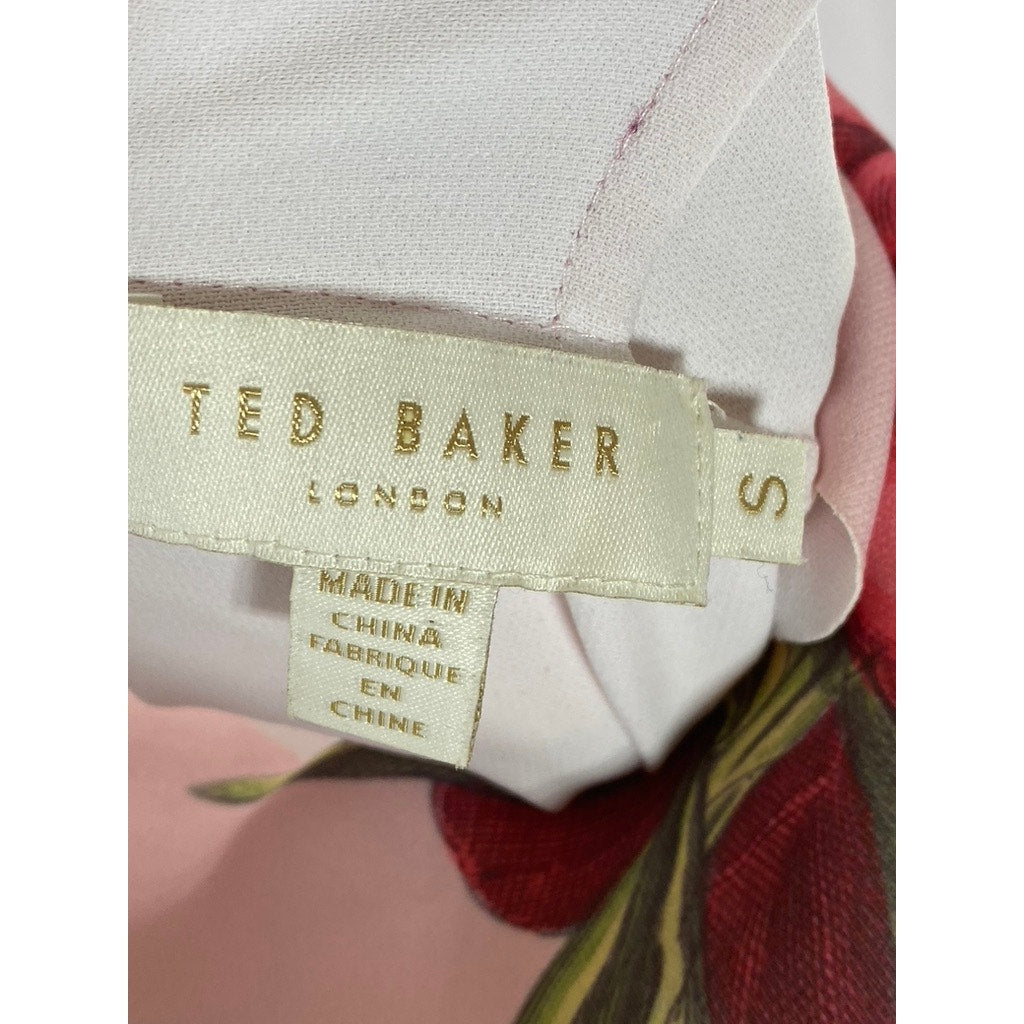TED BAKER LONDON Women’s Pink Scallop Trim Floral Adjustable Strap Cami Top SZ S