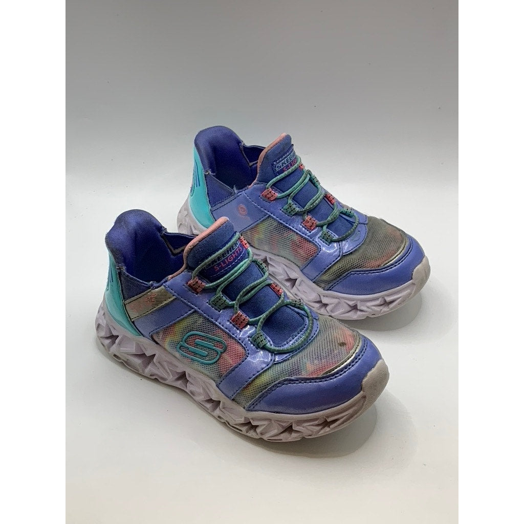 SKETCHERS Girls' Purple Galaxy Lights Tie-Dye Takeoff Light Up Sneakers SZ 11