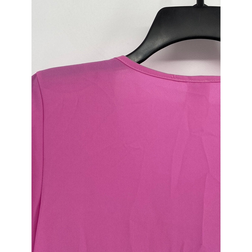 WINDSOR Women's Hot Pink Flowy Draped Long Sleeve Blouse Top SZ L