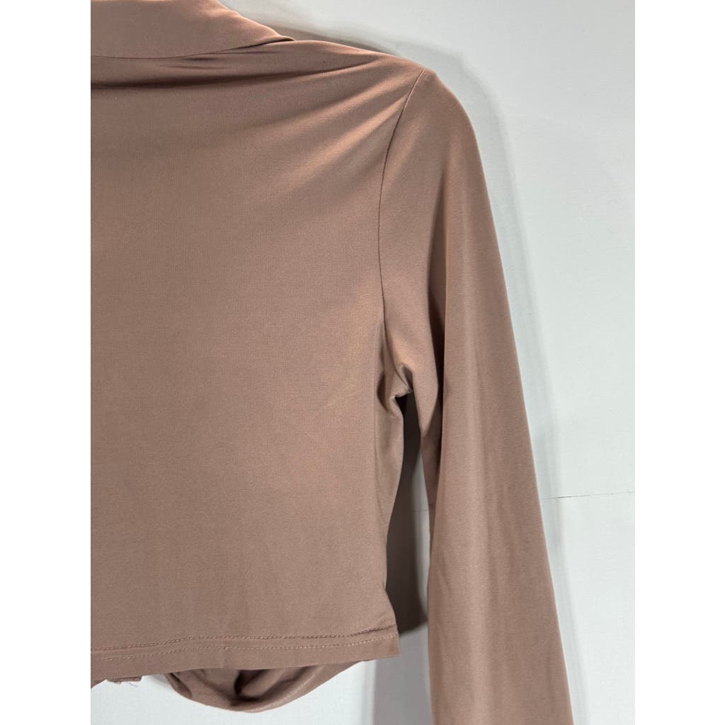 EDIT by NINE Women's Long Sleeve Knit Cropped Ruched Snap Button Top SZ M