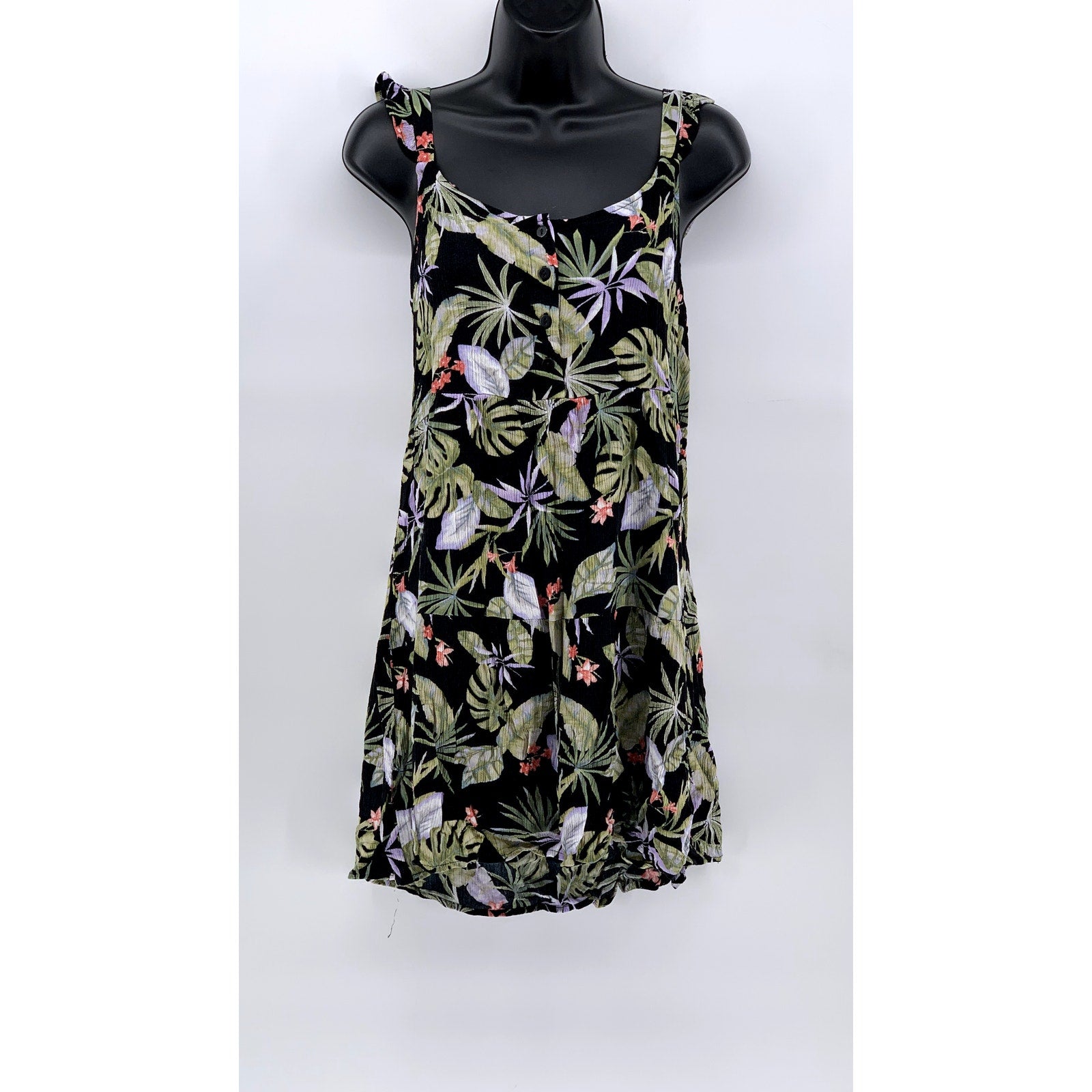 FOREVER 21 Women's Black-Floral Button A-Line Mini Dress SZ M