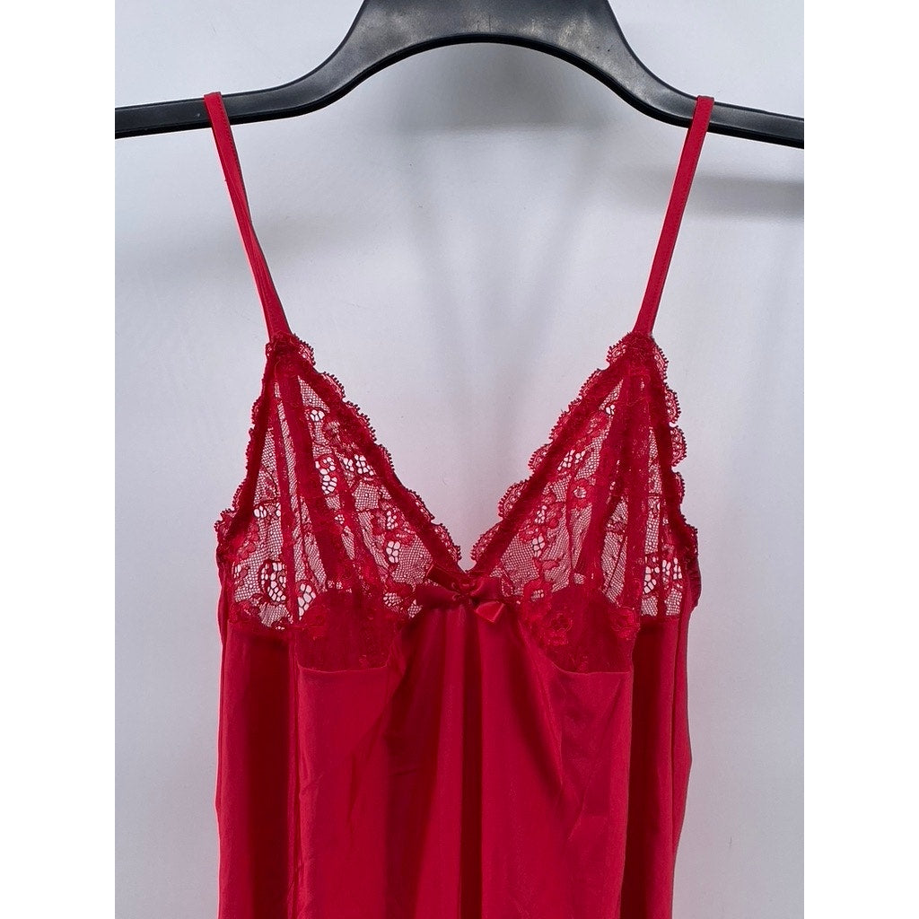 LAUMA LINGERIE Women's Red Lace-Trim V-Neck Cutout-Back Mini Night Dress SZ M
