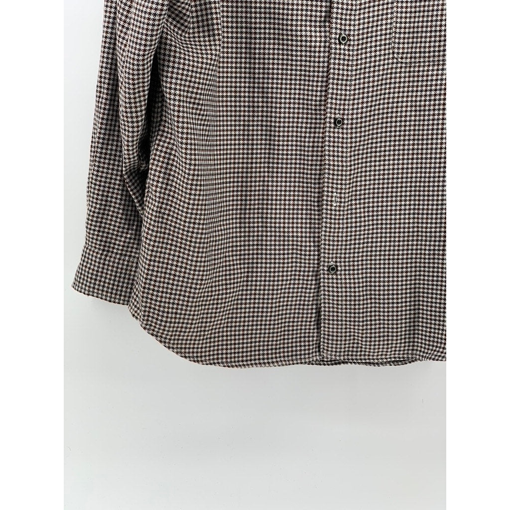 NYLAUS Men's Brown-Black Houndstooth Print Button-Up Rare Vintage Shirt SZ L