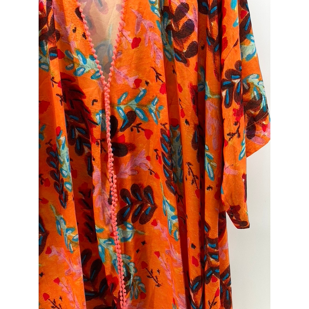 ROEGIE Women's Orange Printed Knit Trim V-Neck Loose-Fit Pullover Dress SZ M
