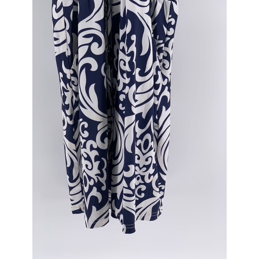EMERY ROSE Women's Navy-White Printed Halter Waist-Tie Dress SZ XL