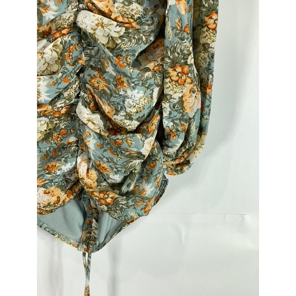 HELLO MOLLY Women's Sage Floral Basque Country Bodycon Ruched Dress SZ 4