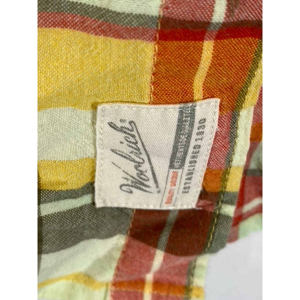 WOOLRICH Men's Yellow/Red Plaid Modern Short Sleeve Button-Up Shirt SZ XL