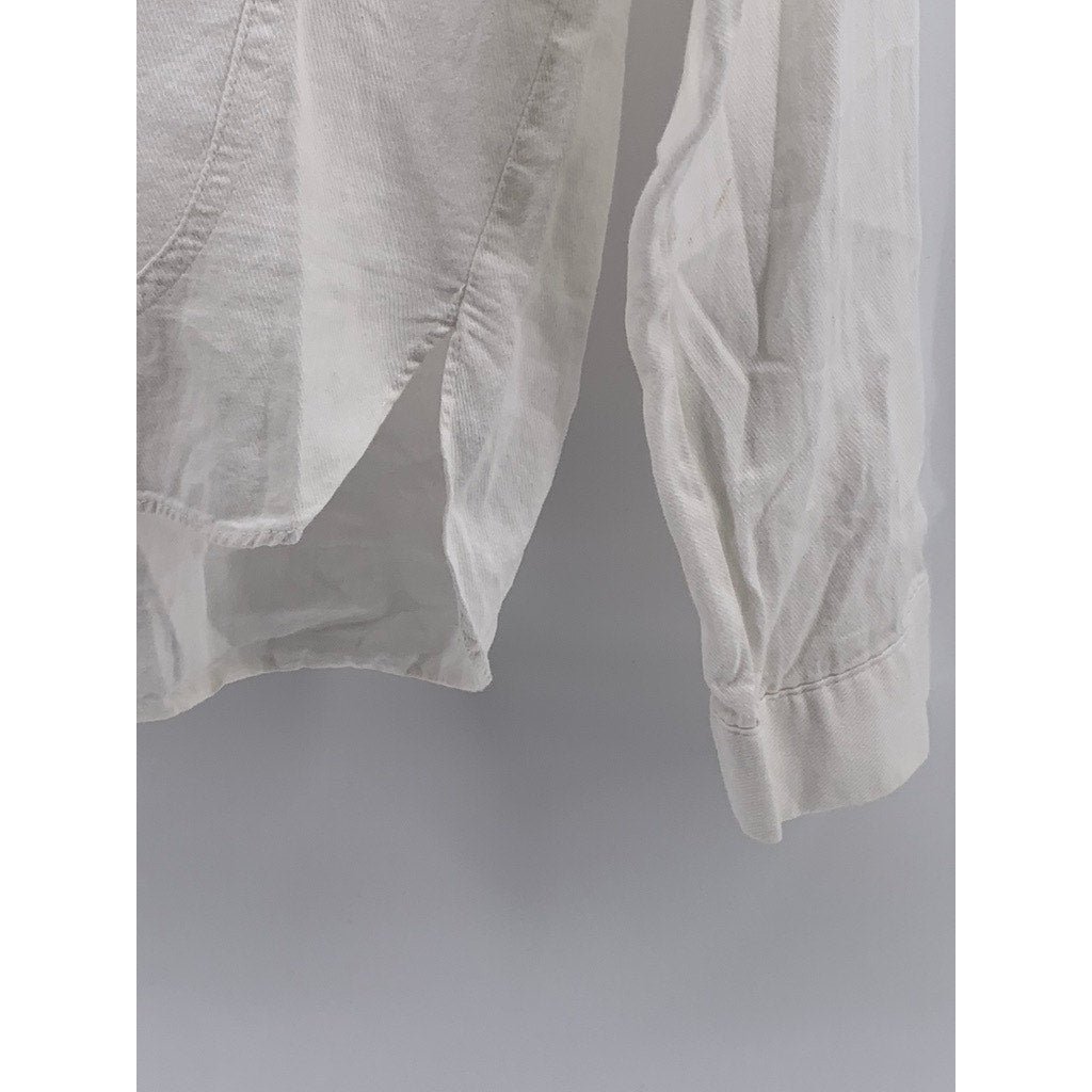 DOUGIE Women's White Button-Up Long Sleeve Round-Hem Pocket Top SZ S