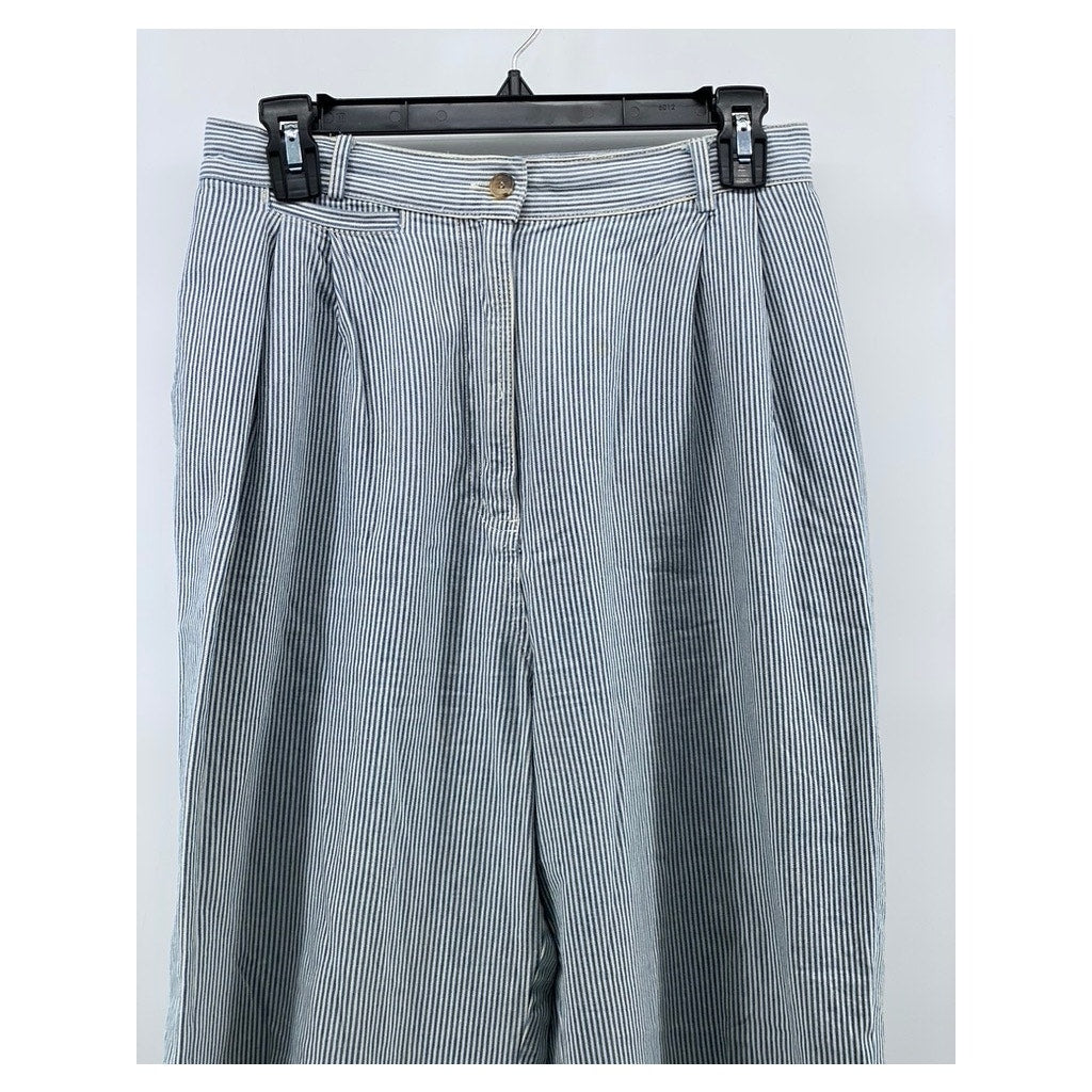 HARVE BENARD Women's Vintage Blue-White Striped Pleated Straight-Leg Pant SZ 8