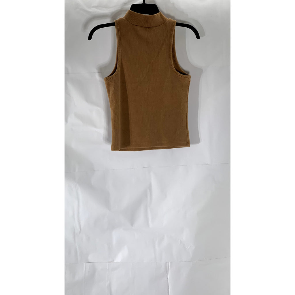A NEW DAY Women’s Brown Ribbed Mock-Neck Sleeveless Top SZ XS
