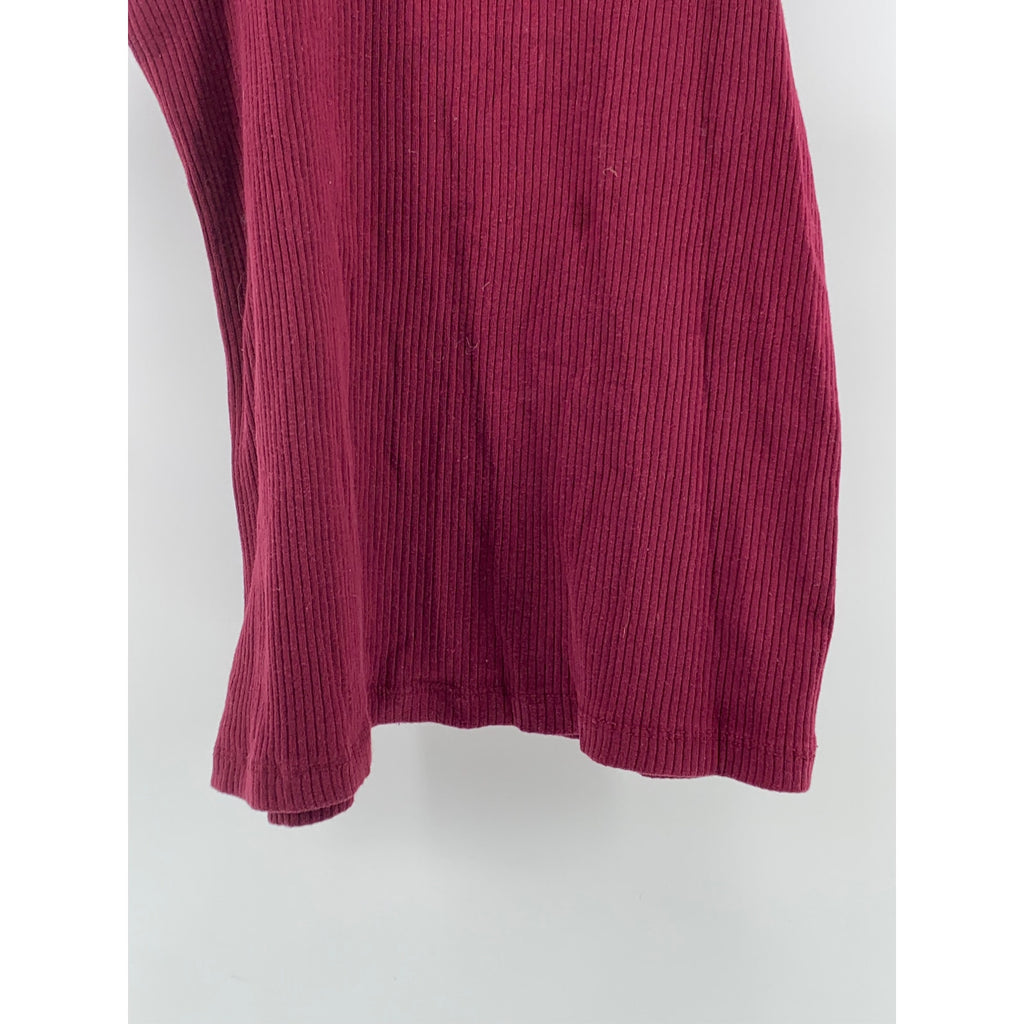 AMBIANCE Women's Burgundy Ribbed High-Neck Halter Sleeveless Top SZ M