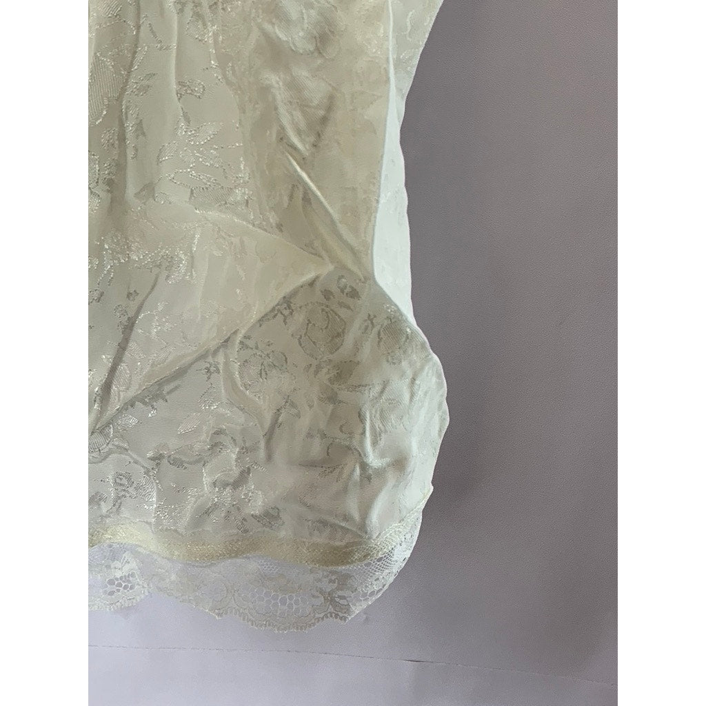 FOR LOVE AND LEMONS Women's Cream Elise Lace-Trim Floral Satin Tie-Front Top SZS