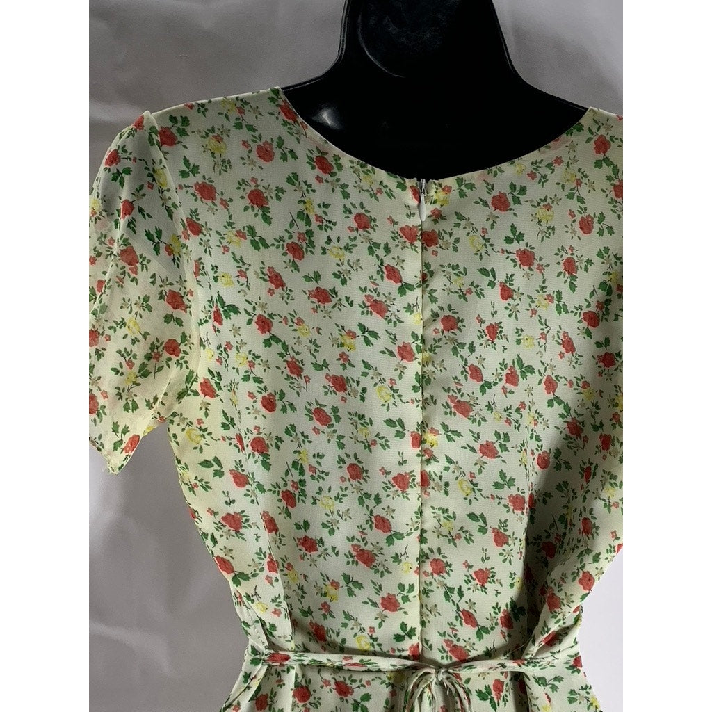 UNBRANDED Women's White Floral V-Neck Short Sleeve Wrap Mini Dress SZ S