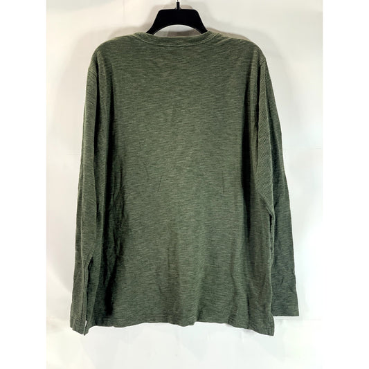 LANDS' END Men's Green Striped Crewneck Long Sleeve T-Shirt SZ XL