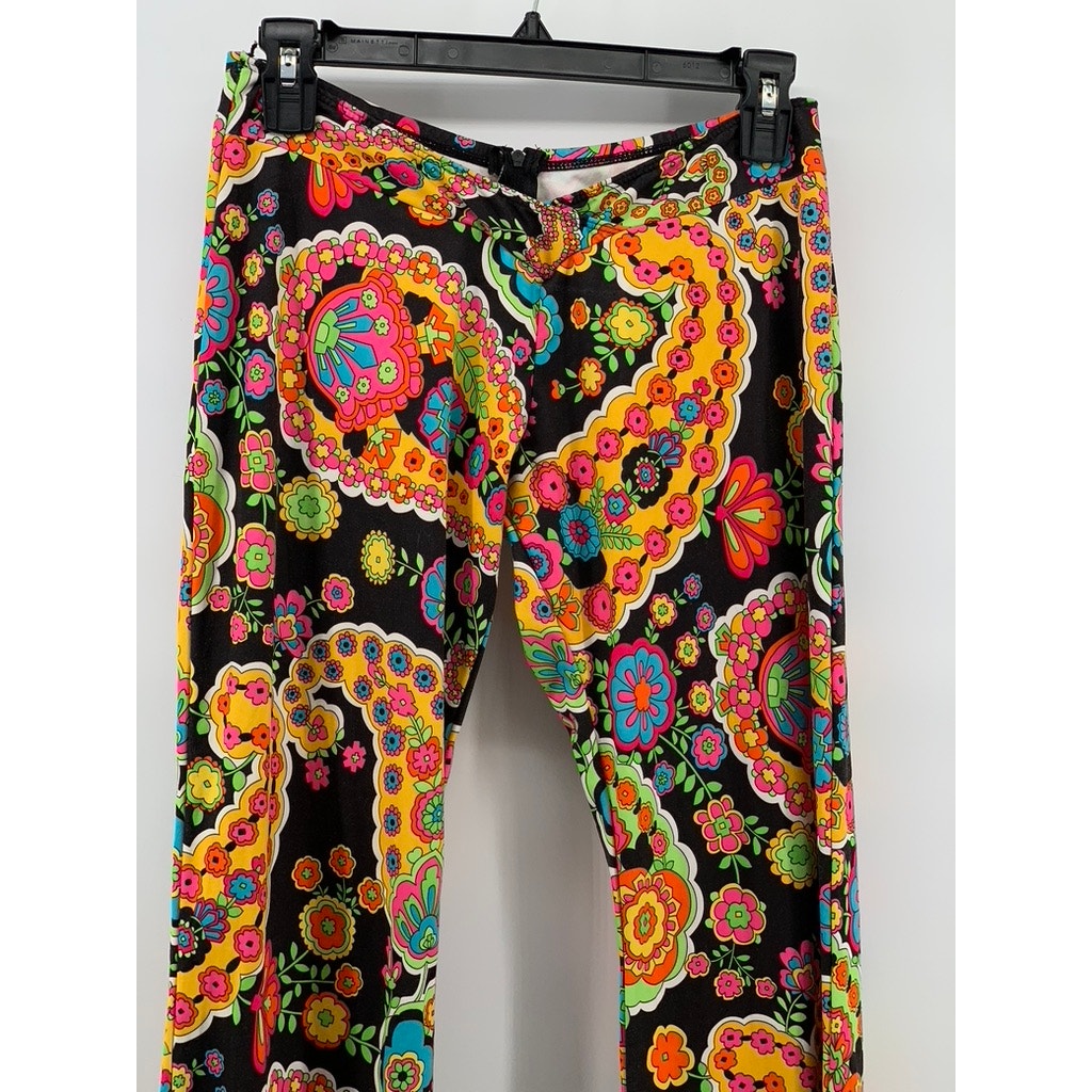LEG AVENUE Women’s Black-Multicolor Paisley Retro Flare Pants SZ M/L