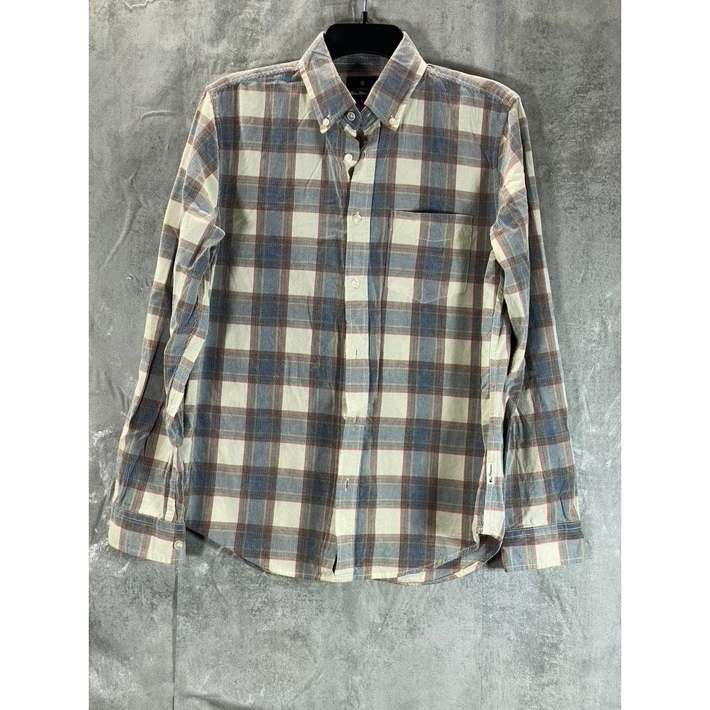 BEN SHERMAN Men's Gray Plaid Button-Up Long Sleeve Shirt SZ S