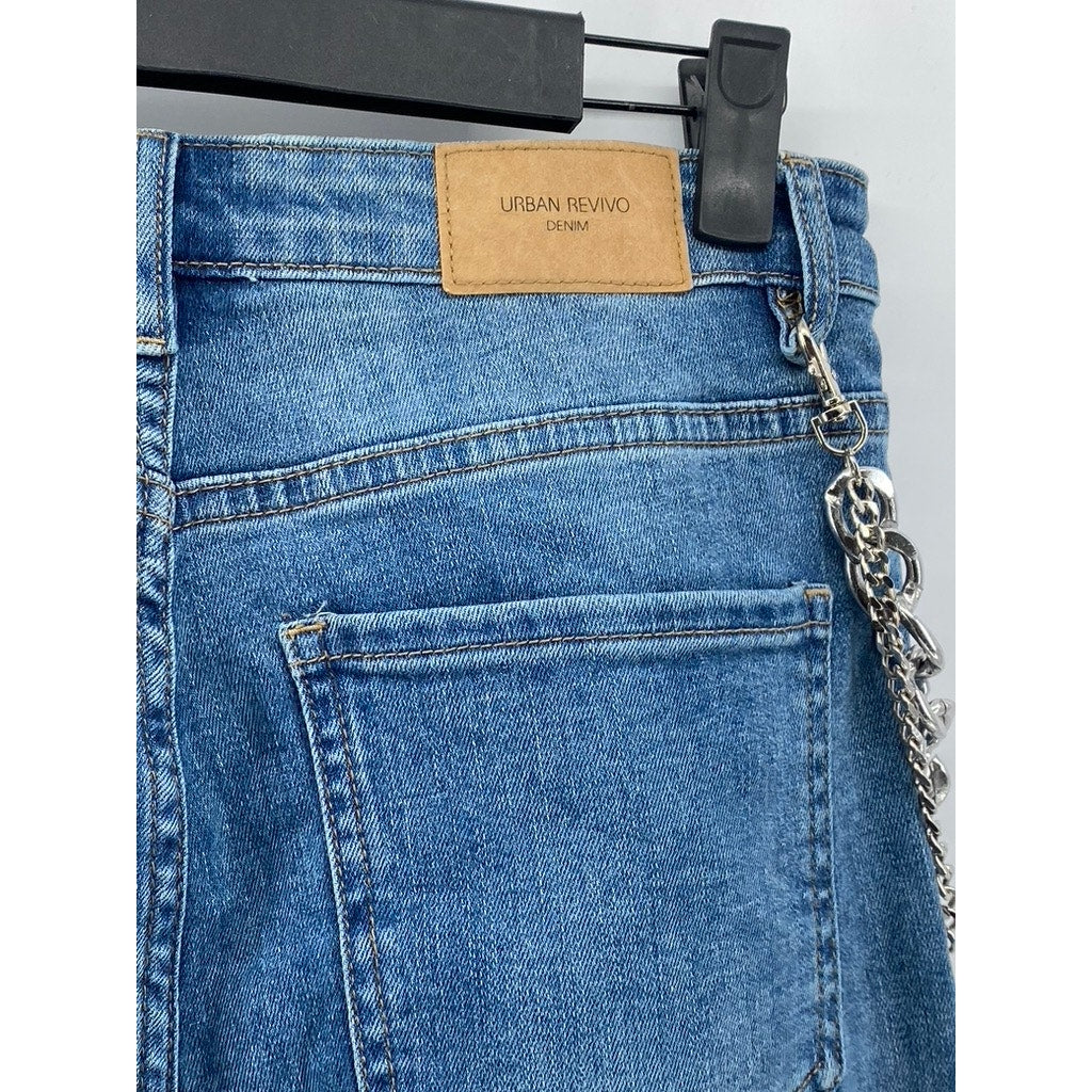 URBAN REVIVO Women's Medium Wash Blue Denim Chain Five-Pocket Jogger Jeans SZ 2