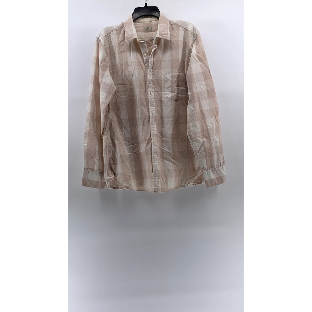 J.CREW Men's White-Pink Vintage Check Cotton Button-Up Long Sleeve Shirt SZ L