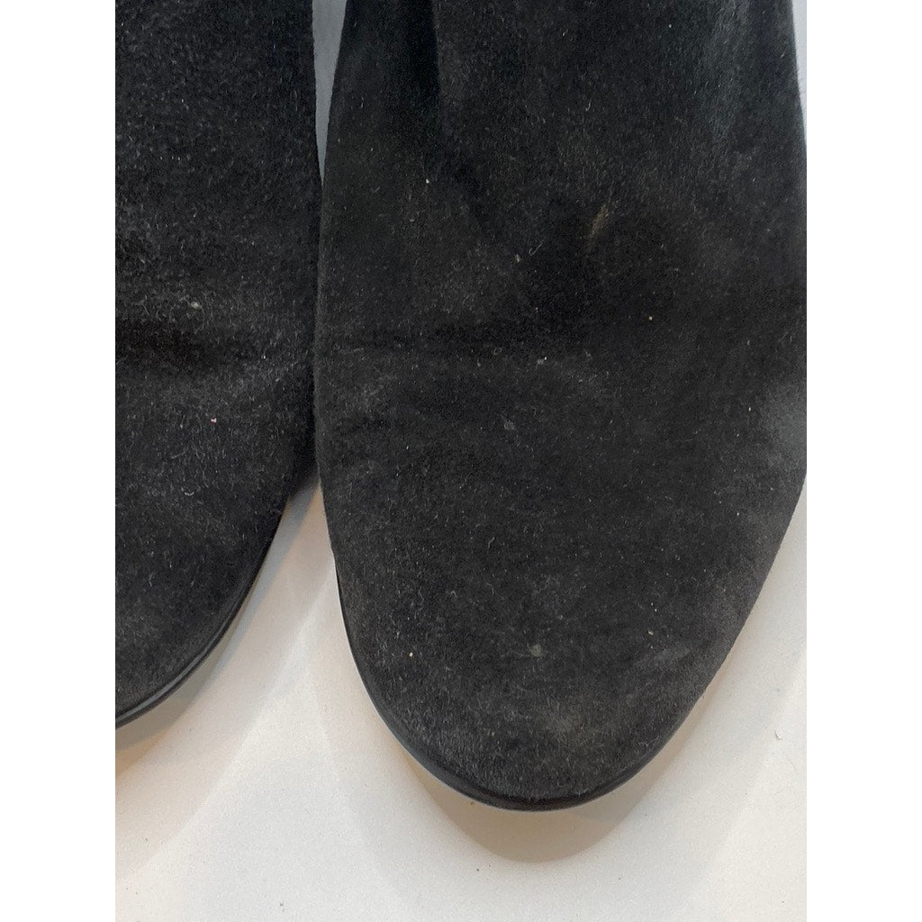 AQUATALIA Women's Black Faux-Suede Round-Toe Ankle Sock Wedge Boots SZ 8.5