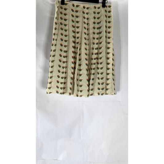 HUNTER GATHER Women's Beige Glasses Print Pleated Knee Length Skirt SZ S
