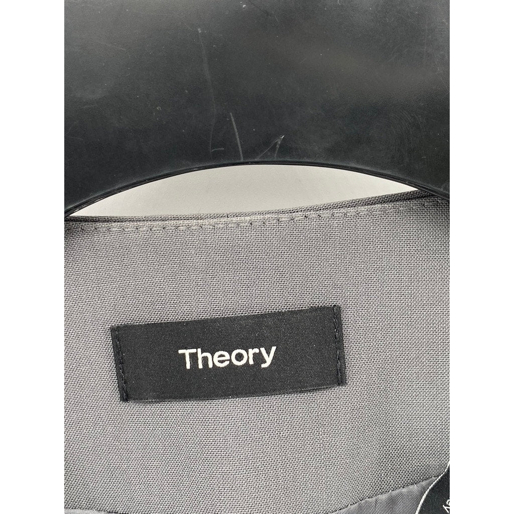 THEORY Women's Dark Gray Open Front Collarless Wool-Blend Lindrayia Blazer SZ 0