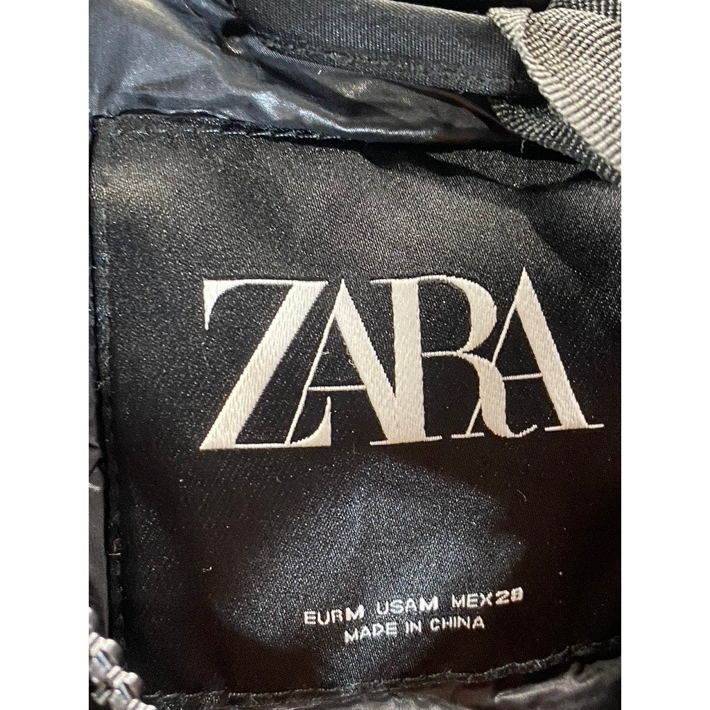 ZARA Women's Black Solid Double Closure Hooded Winter Parka Jacket SZ M