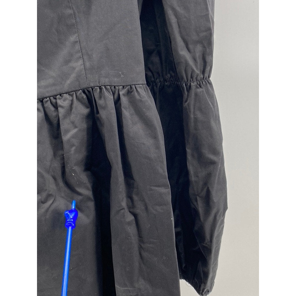 LINYI STUDIO Women's Black Solid Straight-Neck Puff-Sleeve A-Line Mini Dress SZL