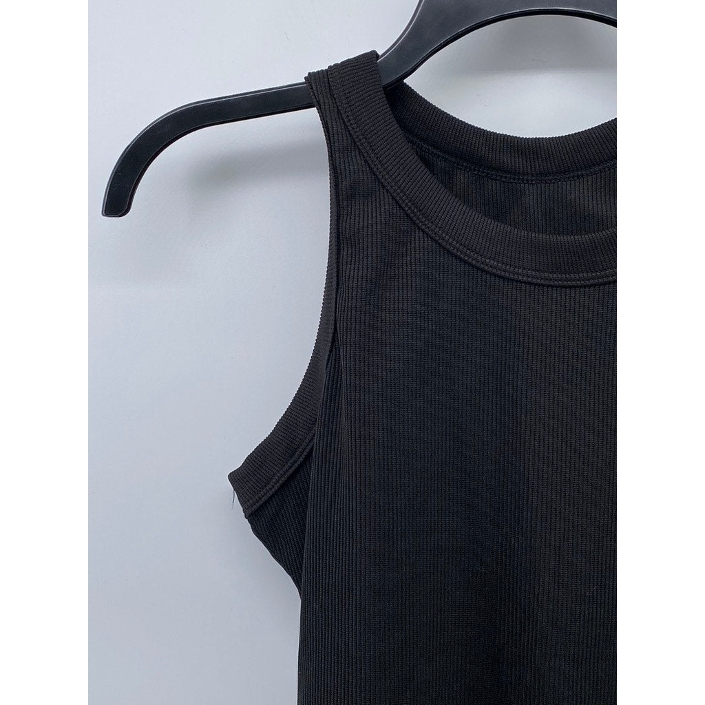 UNBRANDED Women's Black Ribbed Crewneck Casual Sleeveless Tank Top SZ M