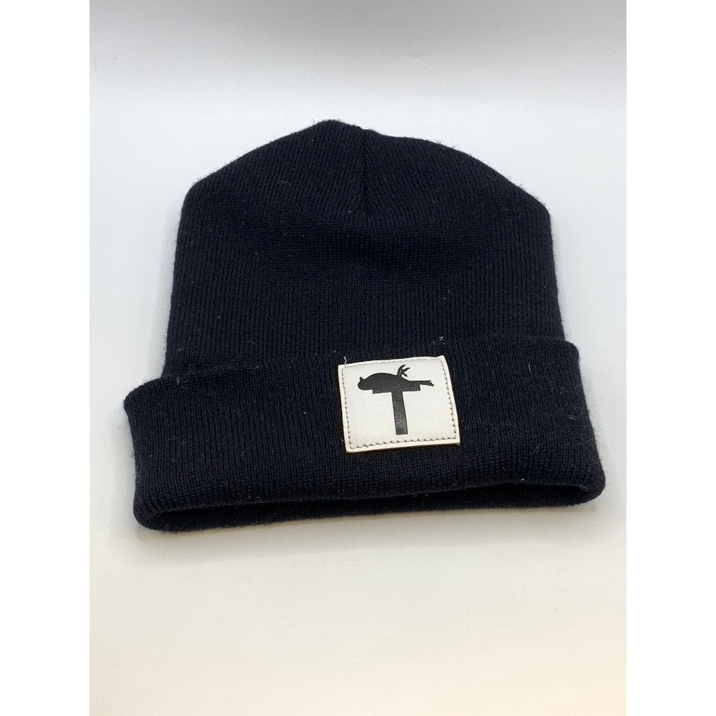 UNBRANDED Men's Black Knit Patch Logo Cuffed Beanie SZ OS