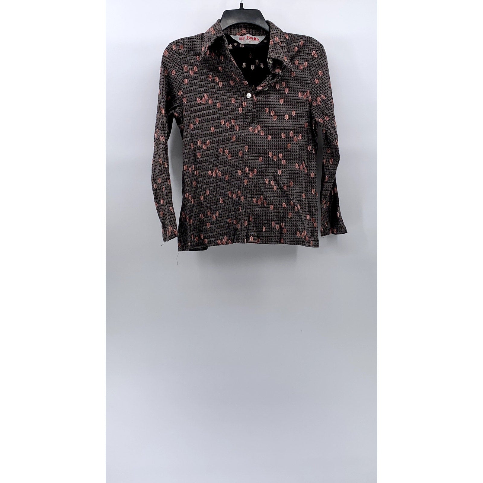 TYEBS Women's Vintage Brown Floral Button-Down Long Sleeve Top SZ 18