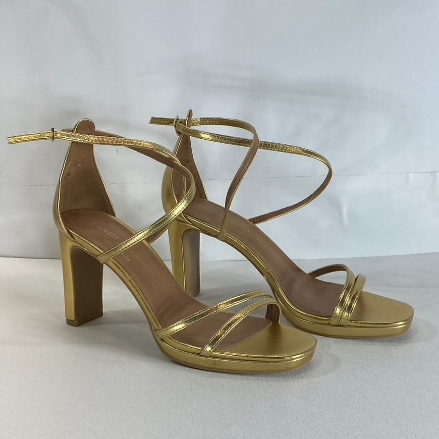 CHINESE LAUNDRY Women's Gold Metallic Taryn Strappy Square-Toe Sandals SZ 8.5