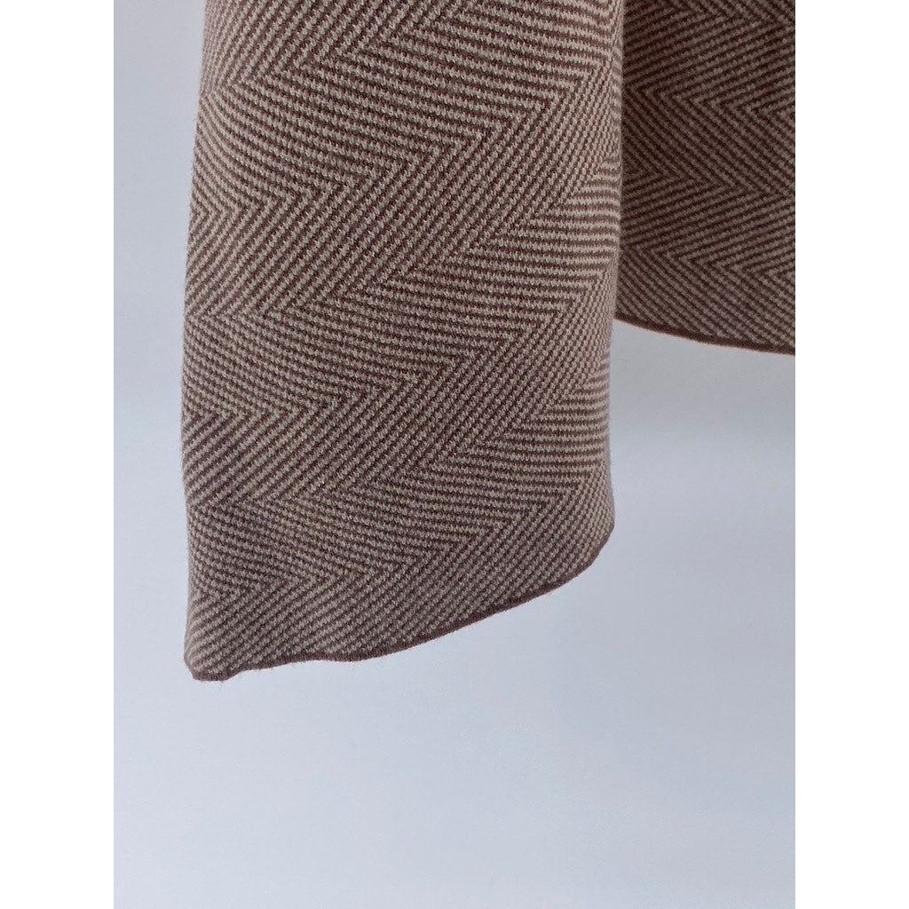 UNBRANDED Women's Brown Herringbone Asymmetrical Hem Open-Front Sweater SZ OS