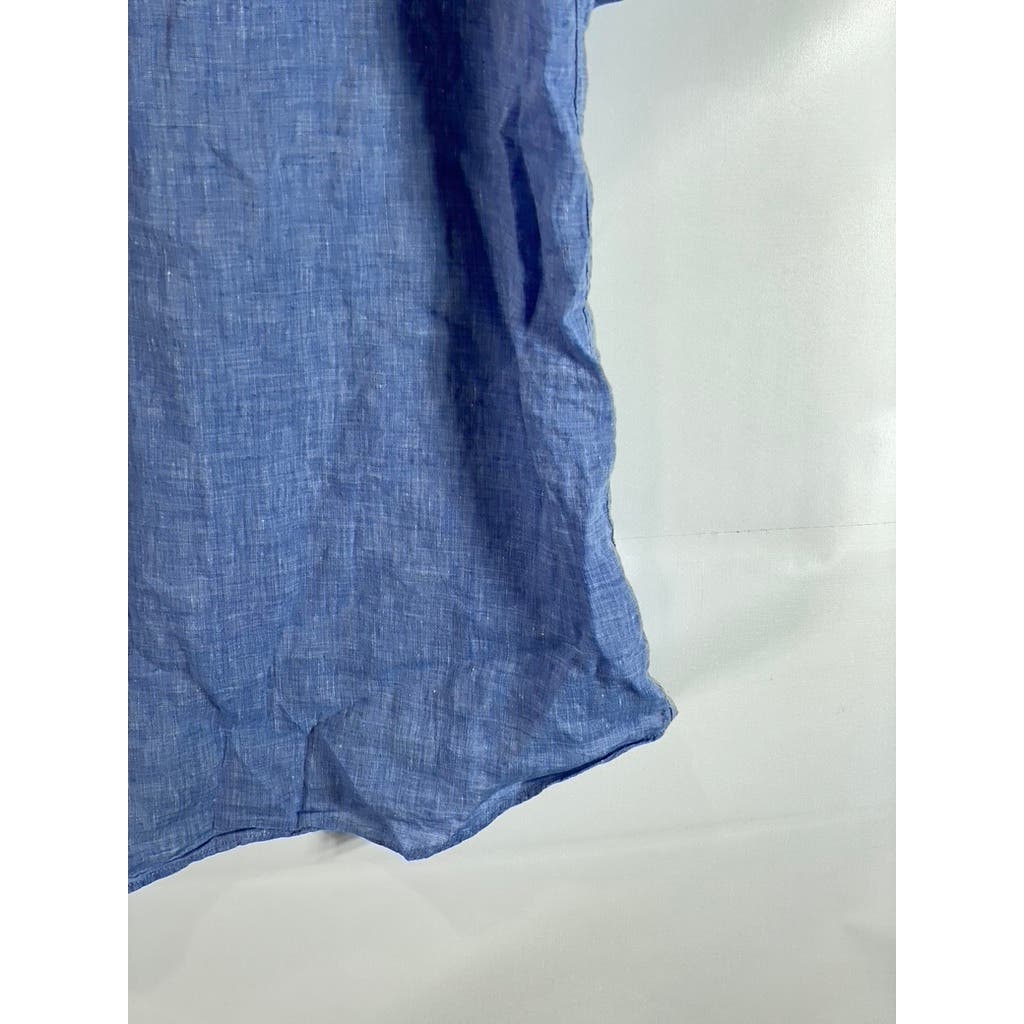 PAUL & SHARK YACHTING Men's Tall Blue Linen Button-Up Short Sleeve Shirt SZ 1XT