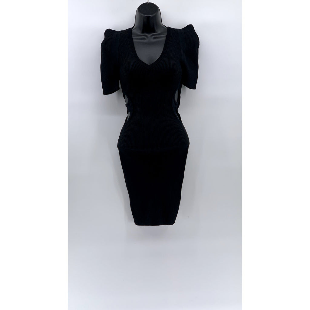 STELLA & JAMIE Women’s Black Scoop-Neck Short Puff Sleeve Cutout Mini Dress SZ S