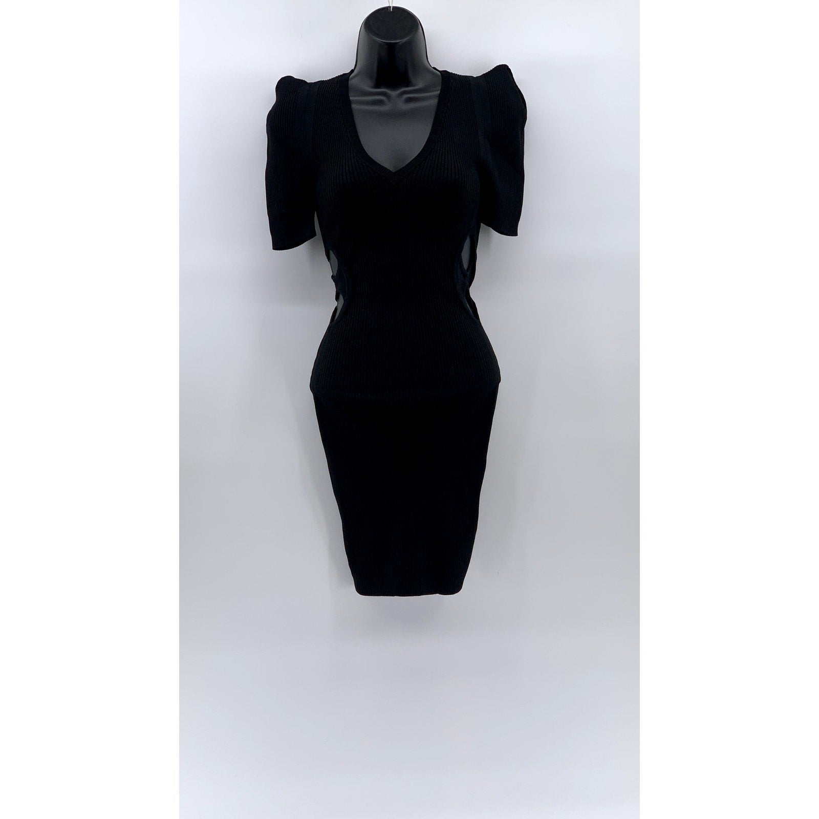 STELLA & JAMIE Women’s Black Scoop-Neck Short Puff Sleeve Cutout Mini Dress SZ S
