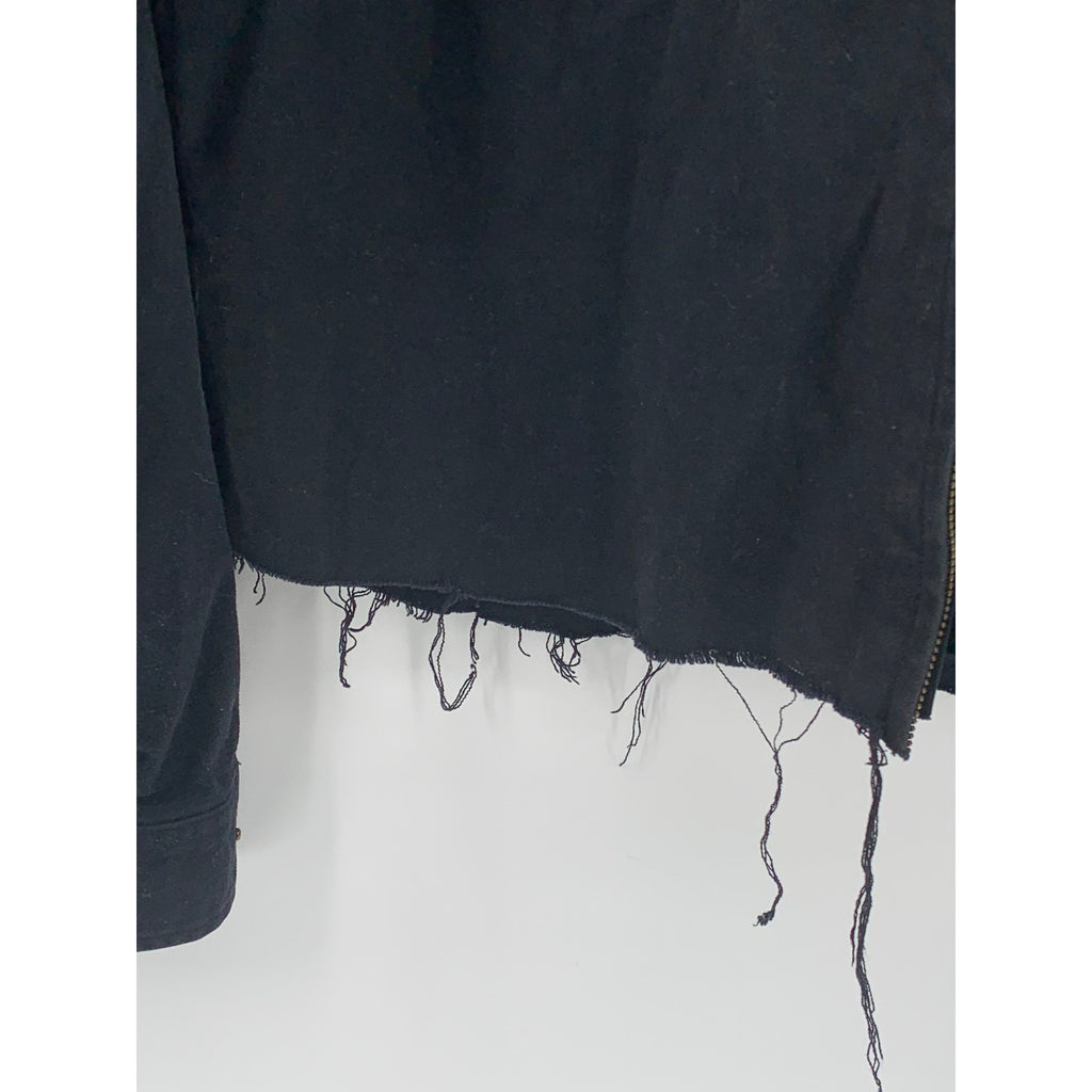 LEE Women’s Black Denim Frayed Cut-Off Hem Zip-Up Cropped Jean Jacket SZ L
