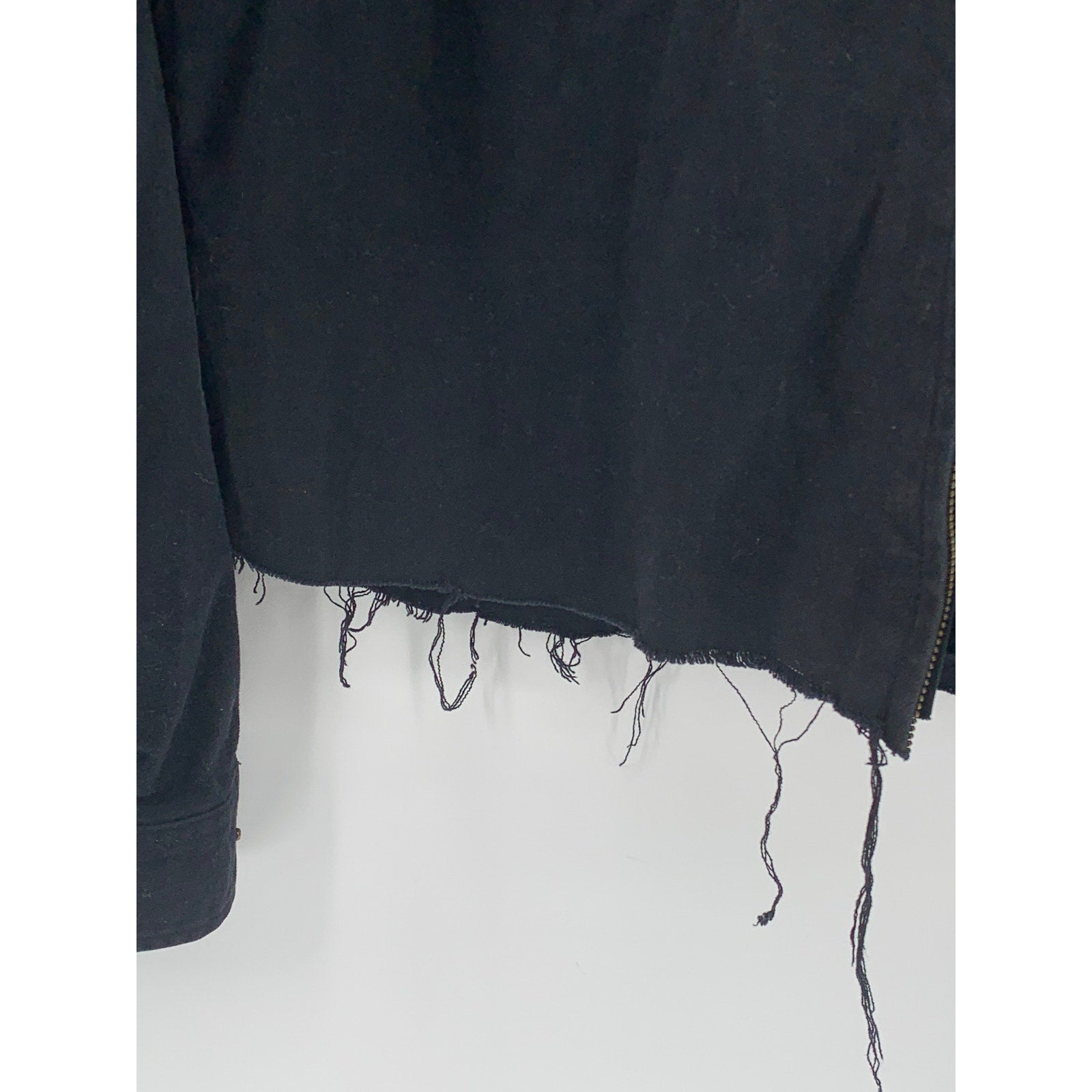 LEE Women’s Black Denim Frayed Cut-Off Hem Zip-Up Cropped Jean Jacket SZ L
