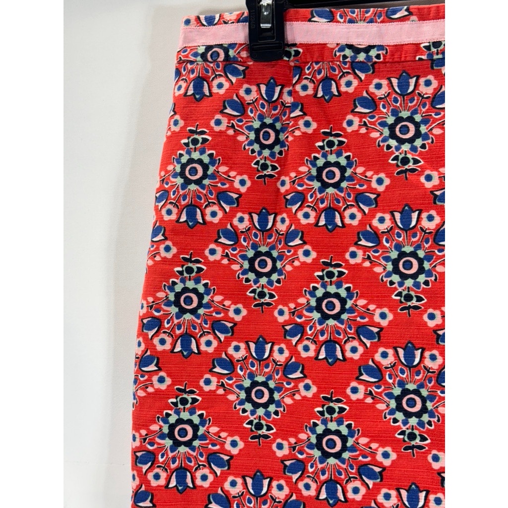 BODEN Women's Red/Blue Pop Floral Bouquet Print Knee Length Pencil Skirt SZ 10R