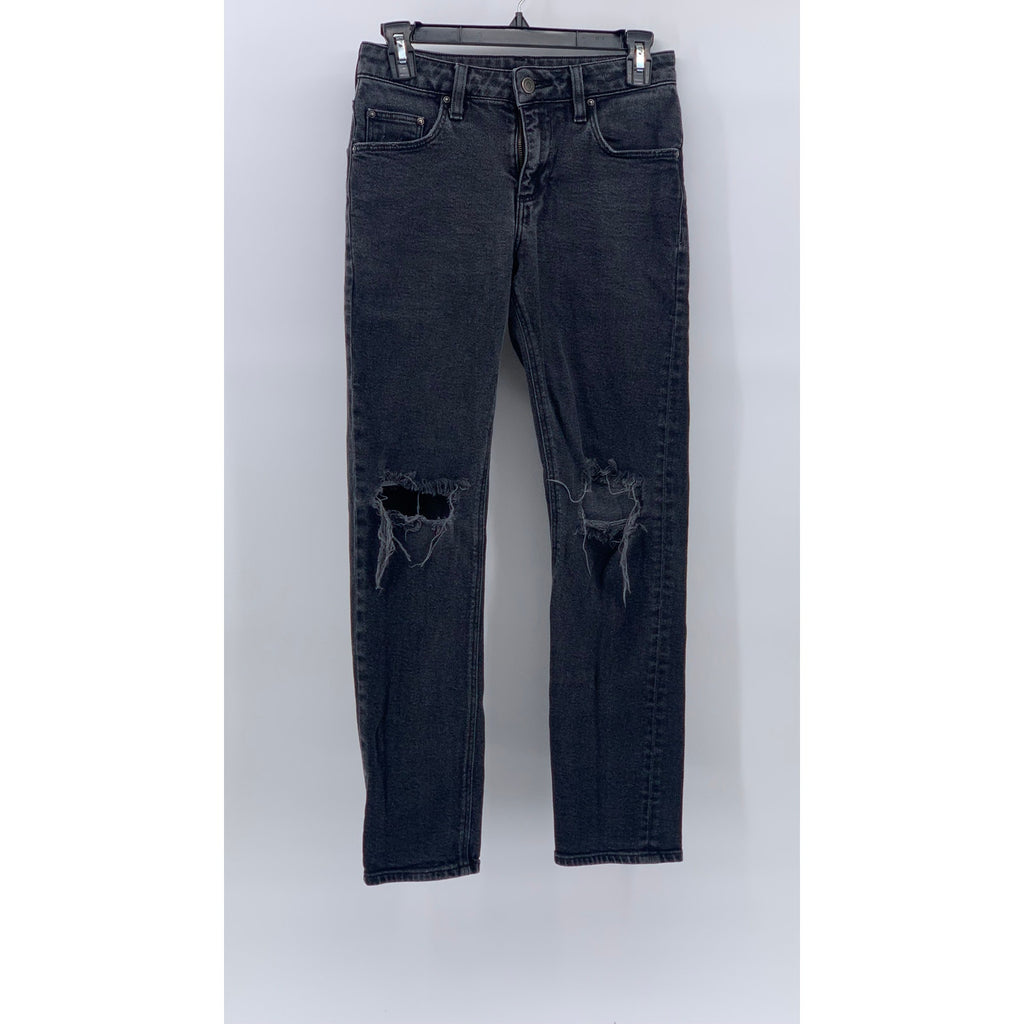 ASOS Women's Black Denim Distressed High-Rise Slim-Leg Regular-Fit Jeans SZ 28