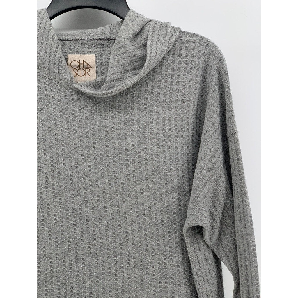 CHASER Women's Gray Waffle-Knit Hooded Lightweight Sweater Top SZ XL