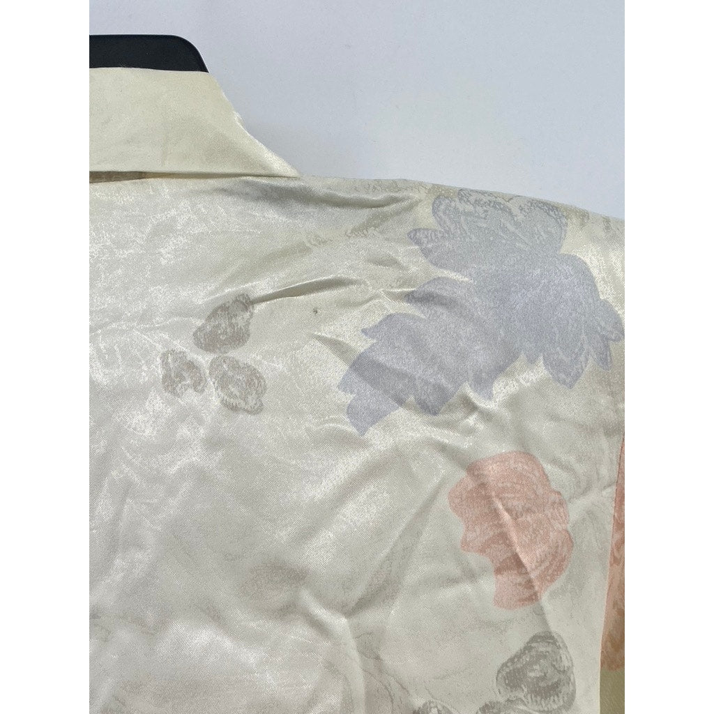 MANHATTAN PLAZA Women's Vintage Beige Floral Single-Button Blazer SZ 10