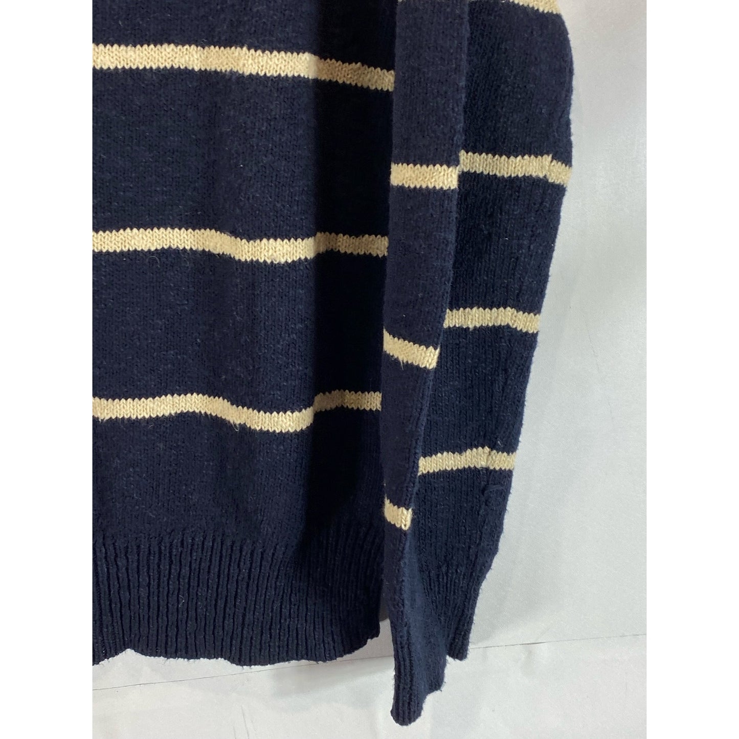 J. CREW Men's Navy/Cream Striped Crewneck Knit Pullover Sweater SZ L