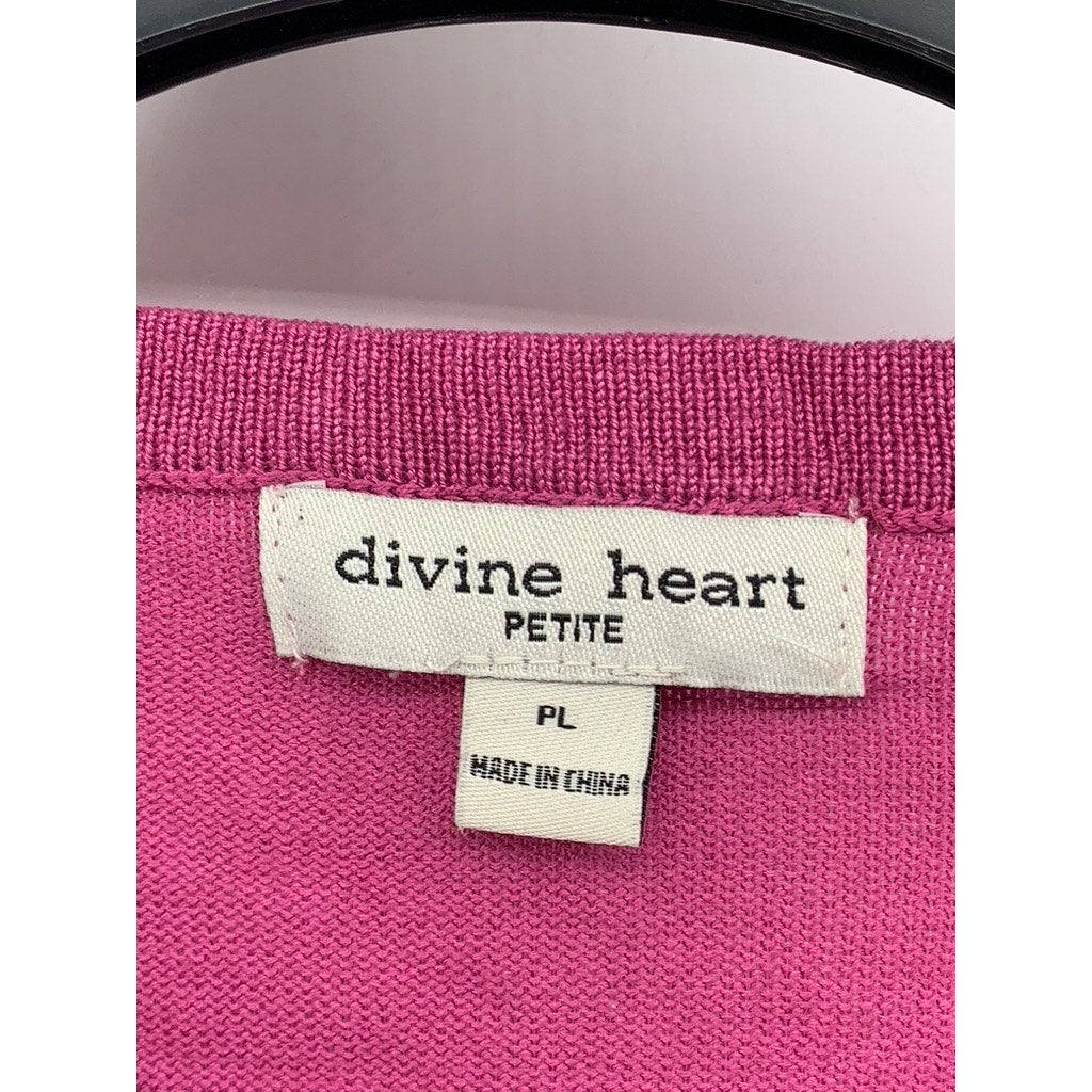 DIVINE HEART Women's Petite Pink Knit Button-Up Cardigan SZ PL