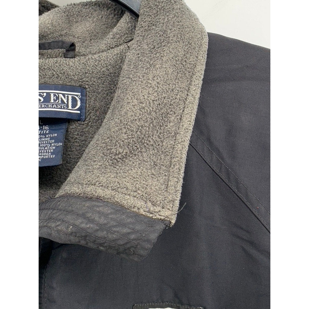 LANDS END Women's Petite Navy Zip-Up Polortec Long Sleeve Winter Jacket SZ 14-16