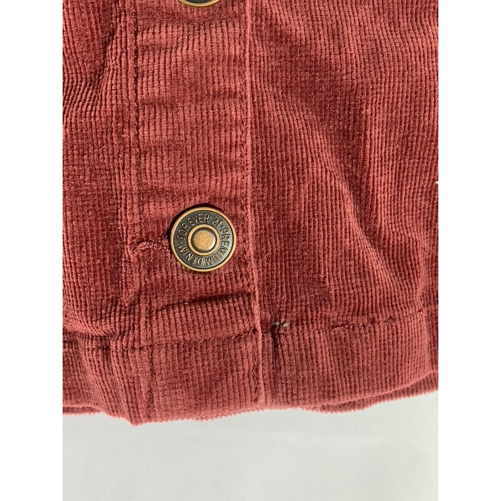 FOREVER 21 Women's Burgundy Button-Front Corduroy Mini Skirt SZ S